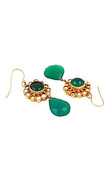 Two-Tone Finish Green Onyx Handcrafted Dangler Earrings In Sterling Silver