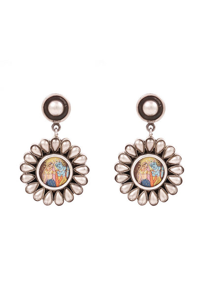 Silver Finish Radha Krishna Handcrafted Oxidised Dangler Earrings In Sterling Silver