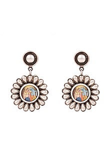 Silver Finish Radha Krishna Handcrafted Oxidised Dangler Earrings In Sterling Silver