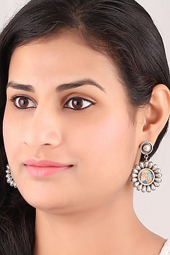 Silver Finish Radha Krishna Handcrafted Oxidised Dangler Earrings In Sterling Silver