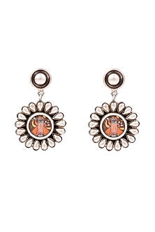 Silver Finish Kundan Handcrafted Dangler Earrings In Sterling Silver