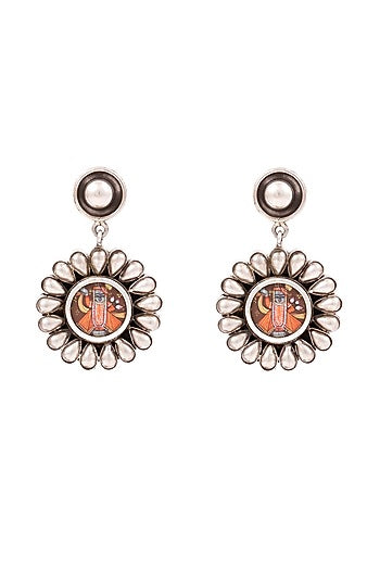 Silver Finish Kundan Handcrafted Dangler Earrings In Sterling Silver