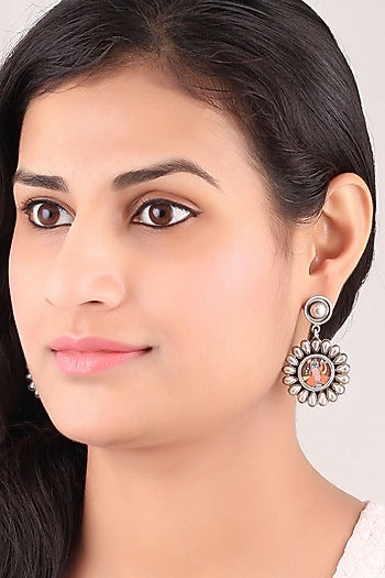 Silver Finish Kundan Handcrafted Dangler Earrings In Sterling Silver