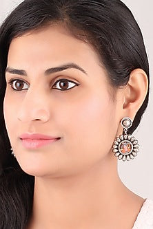 Silver Finish Kundan Handcrafted Dangler Earrings In Sterling Silver