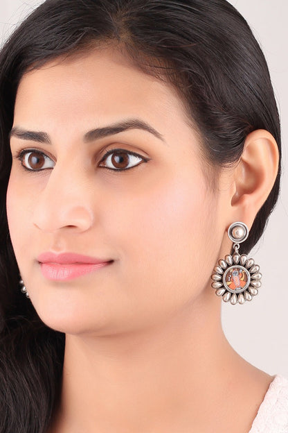 Silver Finish Kundan Handcrafted Dangler Earrings In Sterling Silver