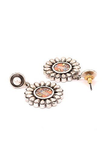 Silver Finish Kundan Handcrafted Dangler Earrings In Sterling Silver