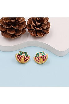 Gold Plated Kundan Polki Stud Earrings In Sterling Silver