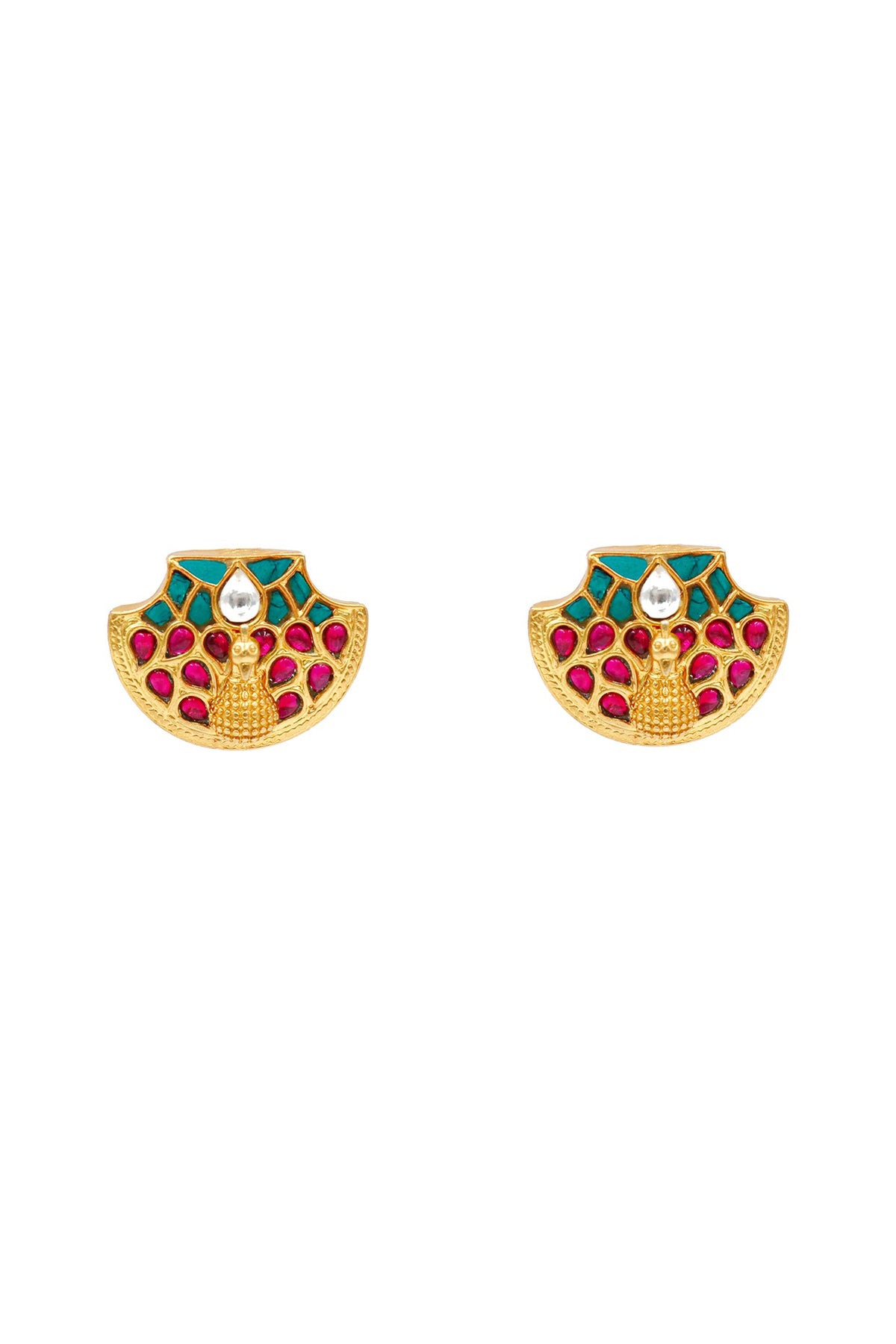 Gold Plated Kundan Polki Stud Earrings In Sterling Silver