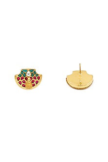 Gold Plated Kundan Polki Stud Earrings In Sterling Silver