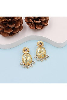 Gold Finish Kundan Polki Dangler Earrings In Sterling Silver