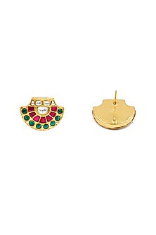 Gold Plated Kundan Polki Stud Earrings In Sterling Silver