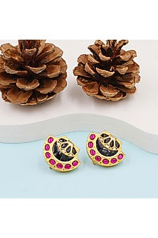 Gold Finish Kundan Polki Stud Earrings In Sterling Silver