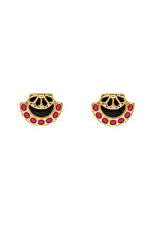 Gold Finish Kundan Polki Stud Earrings In Sterling Silver