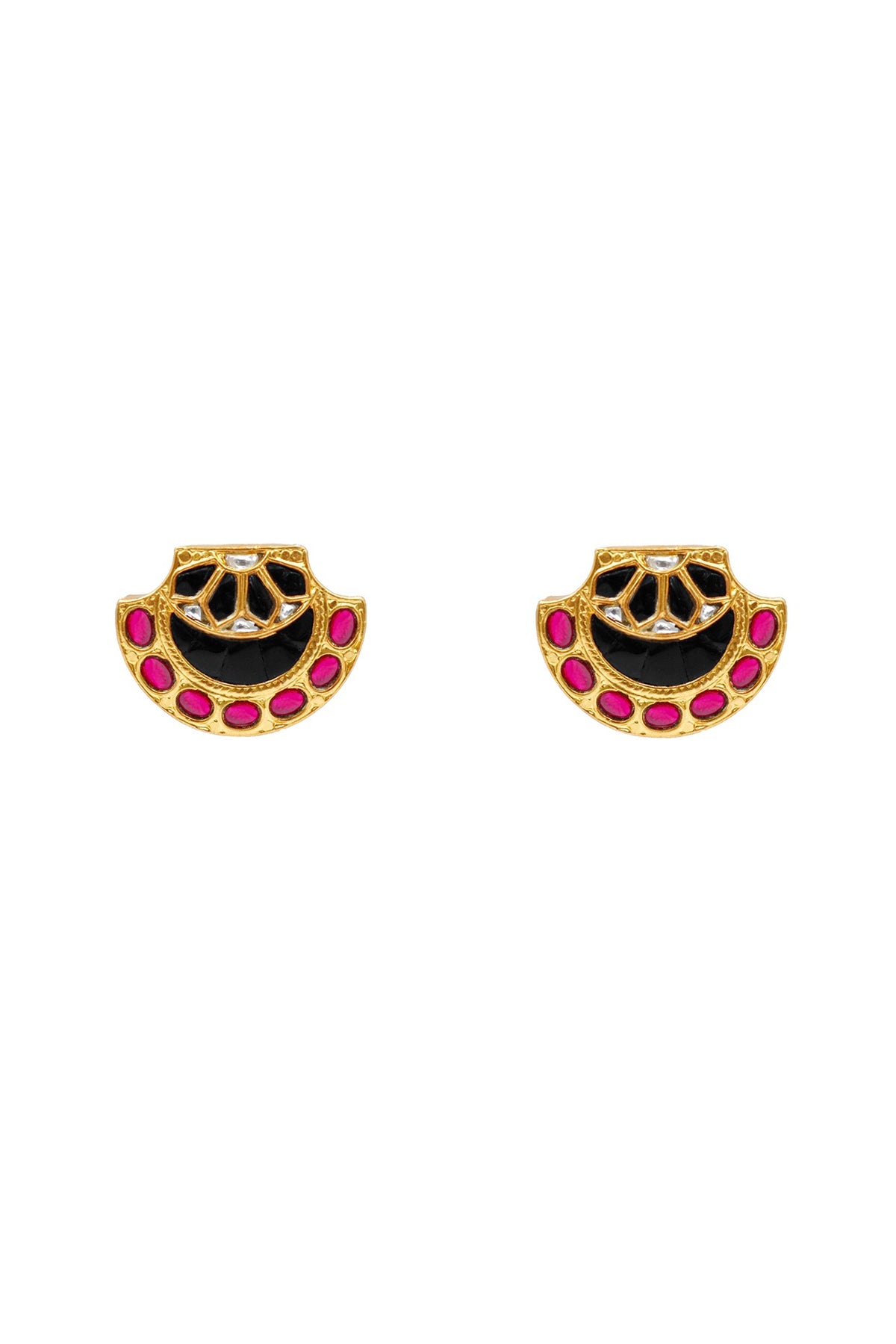 Gold Finish Kundan Polki Stud Earrings In Sterling Silver