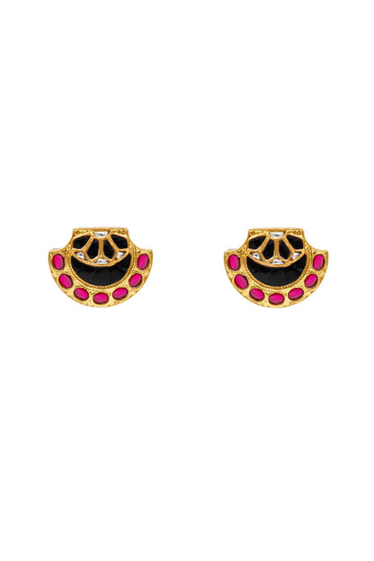 Gold Finish Kundan Polki Stud Earrings In Sterling Silver