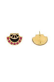 Gold Finish Kundan Polki Stud Earrings In Sterling Silver