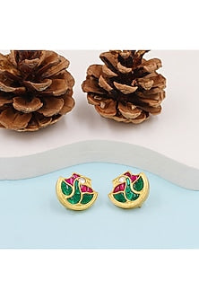 Gold Plated Kundan Polki Stud Earrings In Sterling Silver