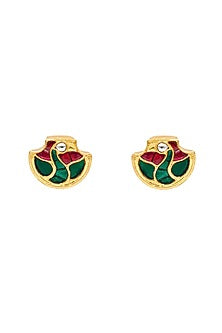 Gold Plated Kundan Polki Stud Earrings In Sterling Silver