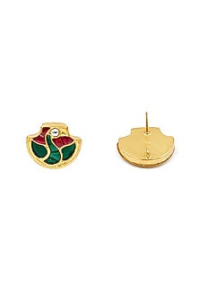 Gold Plated Kundan Polki Stud Earrings In Sterling Silver