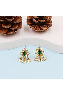 Gold Plated Kundan Polki Dangler Earrings In Sterling Silver