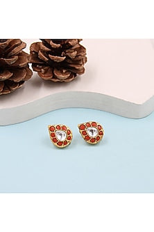 Gold Plated Kundan Polki Stud Earrings In Sterling Silver