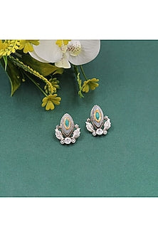 Silver Finish Jade Stud Earrings In Sterling Silver