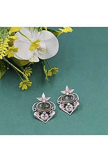 Silver Finish Jade Stud Earrings In Sterling Silver