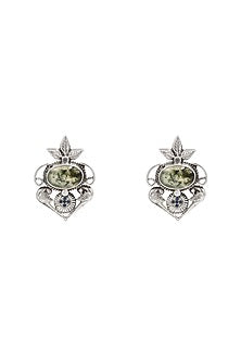 Silver Finish Jade Stud Earrings In Sterling Silver