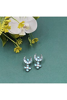 Silver Finish Kundan Polki Stud Earrings In Sterling Silver