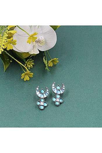 Silver Finish Kundan Polki Stud Earrings In Sterling Silver