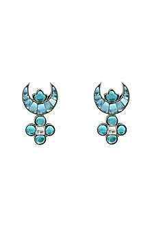 Silver Finish Kundan Polki Stud Earrings In Sterling Silver