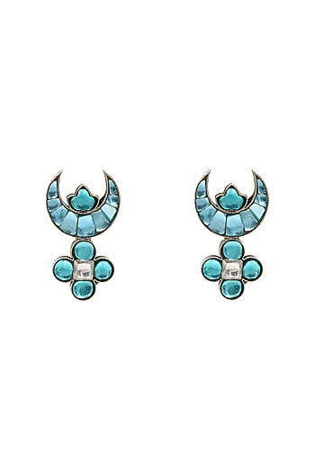 Silver Finish Kundan Polki Stud Earrings In Sterling Silver