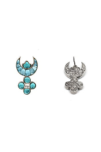 Silver Finish Kundan Polki Stud Earrings In Sterling Silver