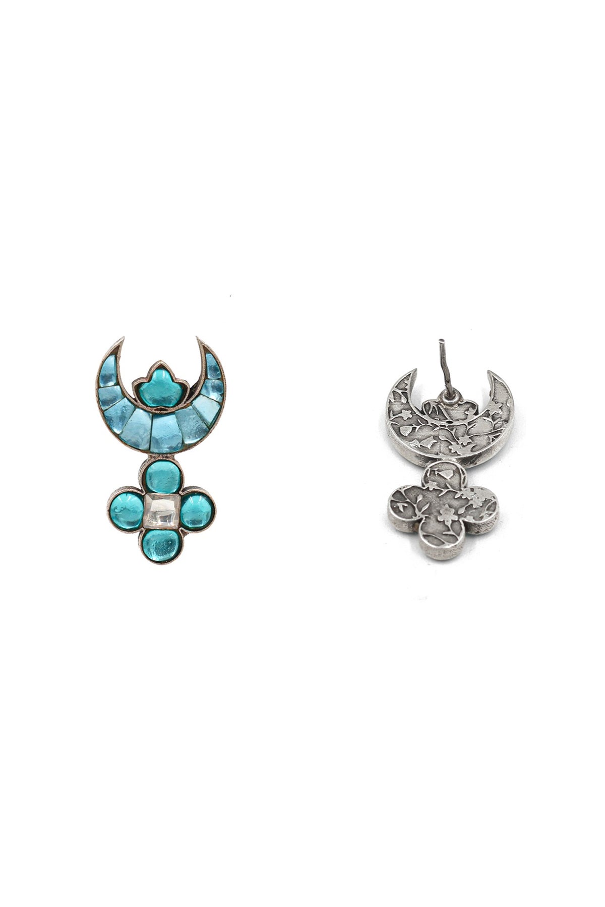 Silver Finish Kundan Polki Stud Earrings In Sterling Silver