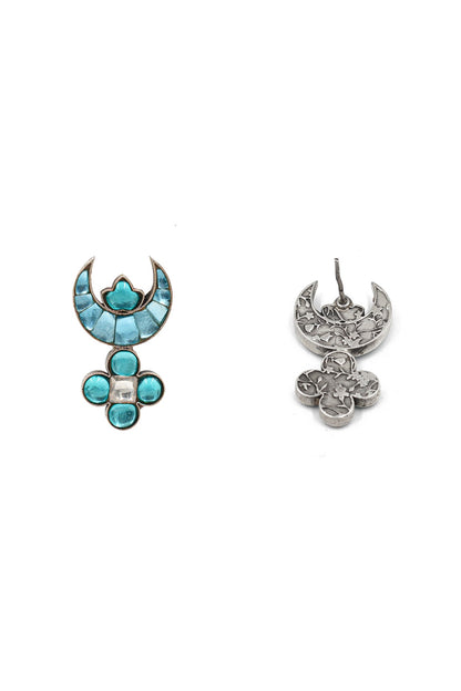 Silver Finish Kundan Polki Stud Earrings In Sterling Silver