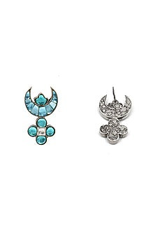 Silver Finish Kundan Polki Stud Earrings In Sterling Silver