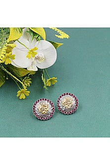 Silver Finish Ruby Stud Earrings In Sterling Silver