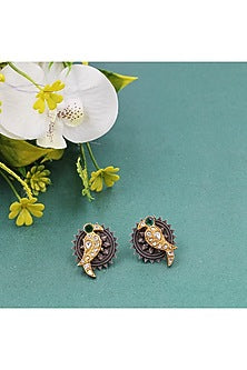 Silver Finish Kundan Polki Stud Earrings In Sterling Silver