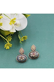 Silver Finish Jade Dangler Earrings In Sterling Silver