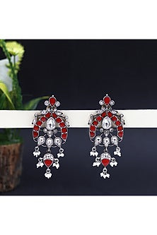 Silver Finish Kundan Polki Dangler Earrings In Sterling Silver