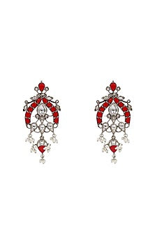 Silver Finish Kundan Polki Dangler Earrings In Sterling Silver