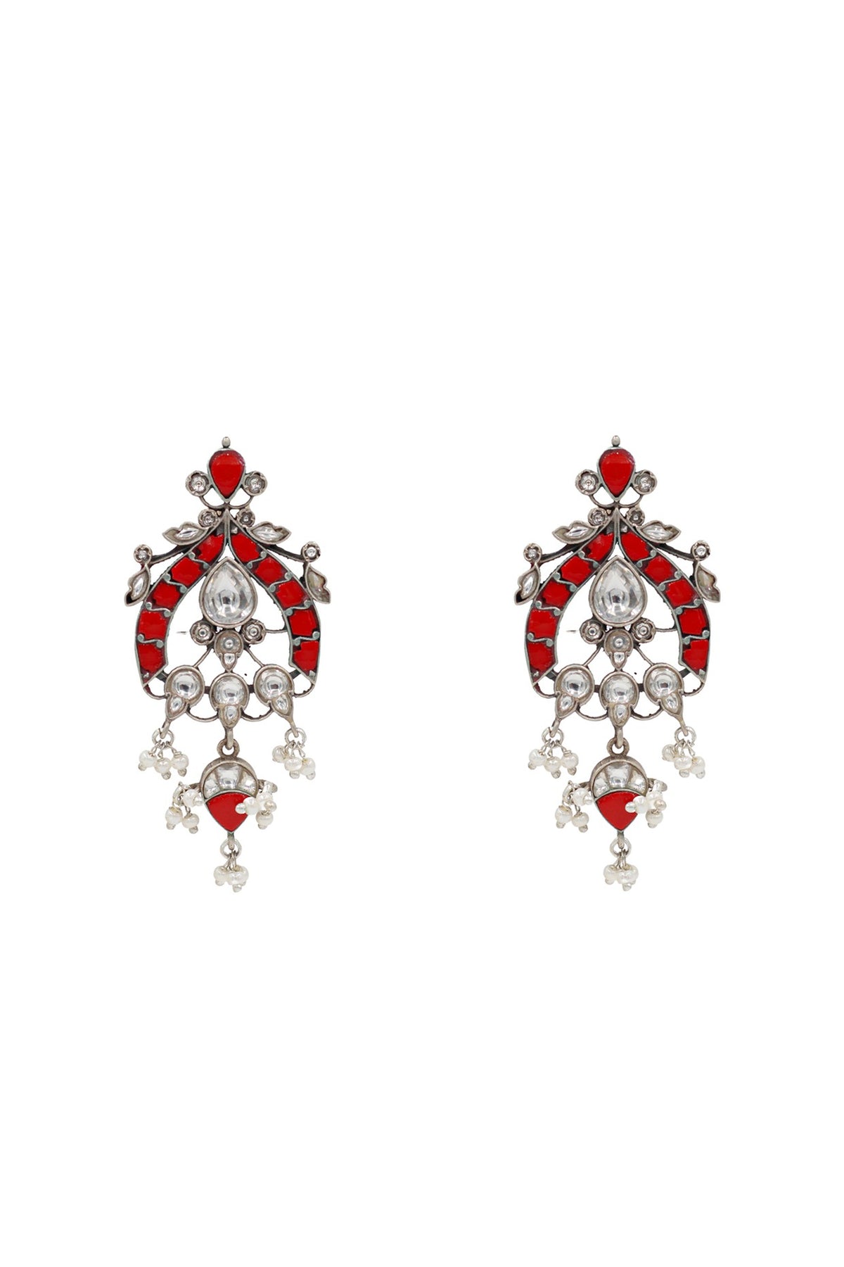 Silver Finish Kundan Polki Dangler Earrings In Sterling Silver