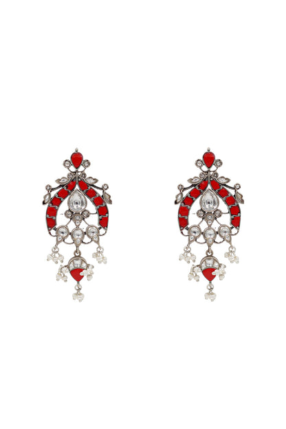 Silver Finish Kundan Polki Dangler Earrings In Sterling Silver