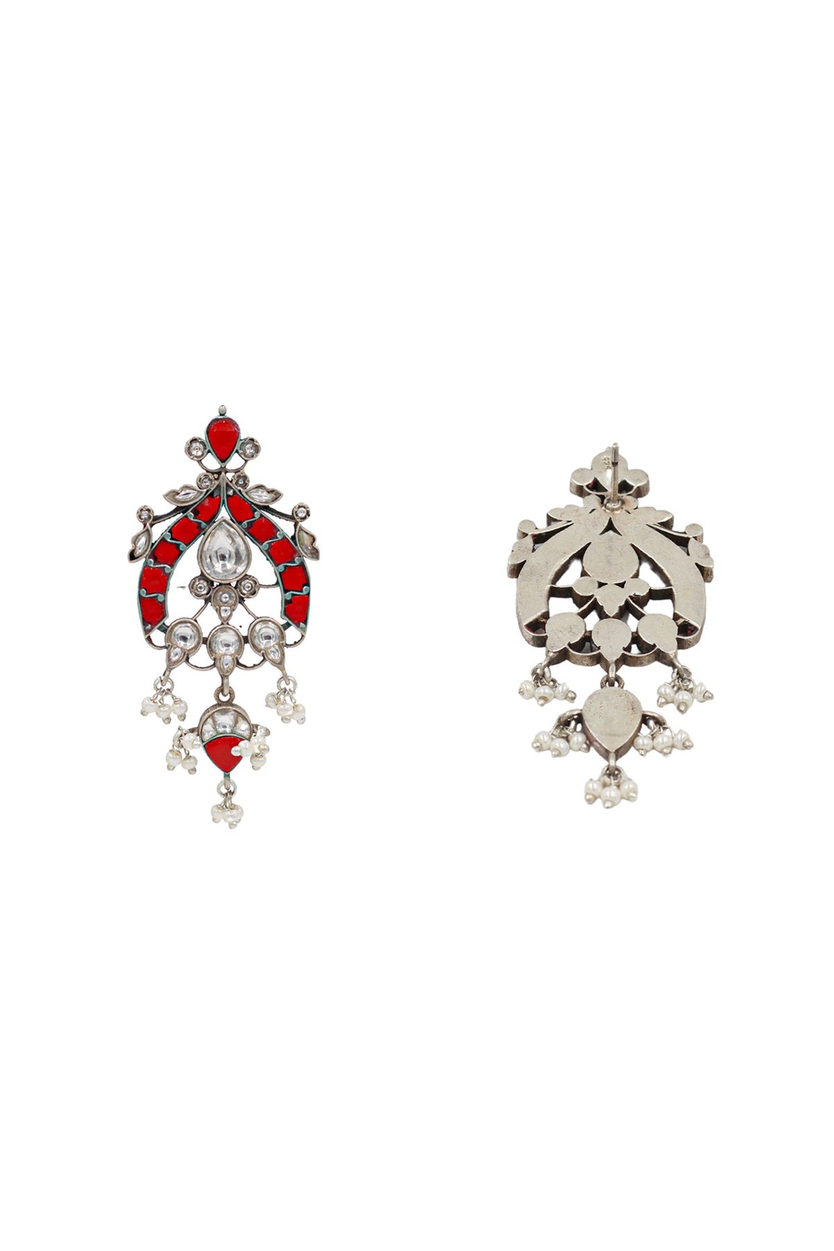 Silver Finish Kundan Polki Dangler Earrings In Sterling Silver