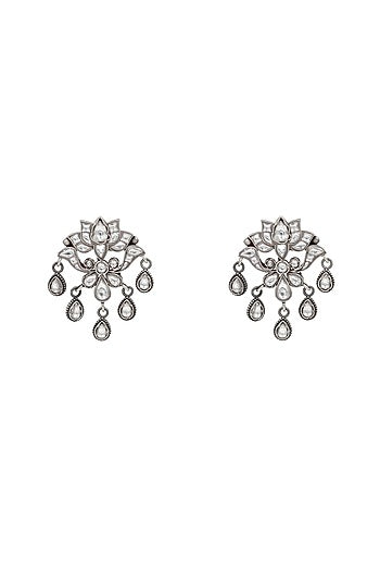 Silver Finish Kundan Polki & Gemstone Dangler Earrings In Sterling Silver