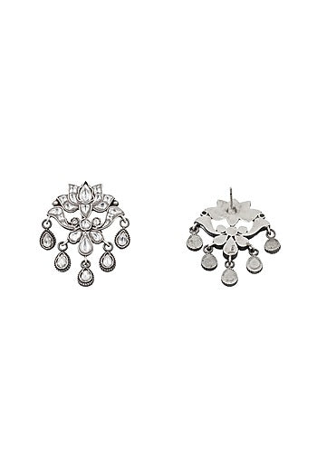 Silver Finish Kundan Polki & Gemstone Dangler Earrings In Sterling Silver
