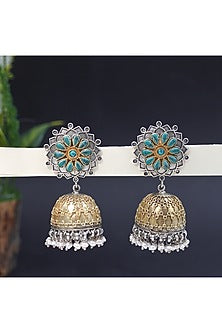 Silver Finish Turquoise Stone Dangler Earrings In Sterling Silver