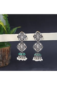Silver Finish Kundan Polki Dangler Earrings In Sterling Silver