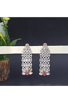 Silver Finish Kundan Polki & Gemstone Dangler Earrings In Sterling Silver