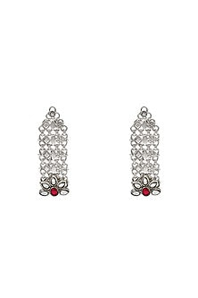 Silver Finish Kundan Polki & Gemstone Dangler Earrings In Sterling Silver